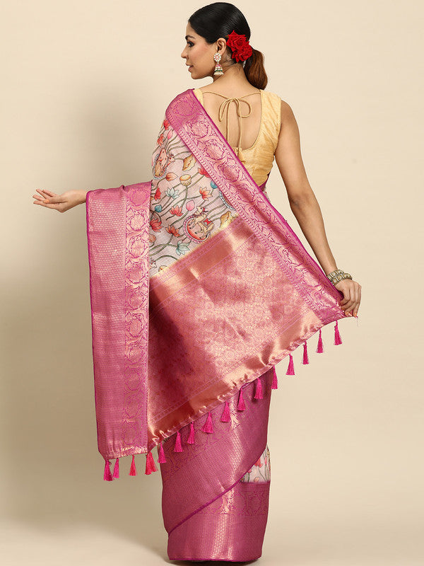 Beige Munga Silk Digital Print Animal Print Saree with Unstitched Blouse - Hiral Fashion | Grocsy