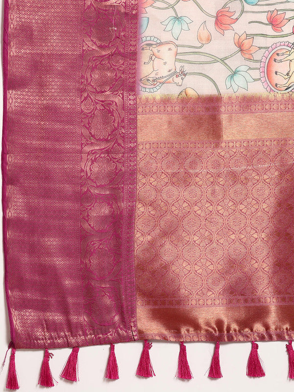 Beige Munga Silk Digital Print Animal Print Saree with Unstitched Blouse - Hiral Fashion | Grocsy