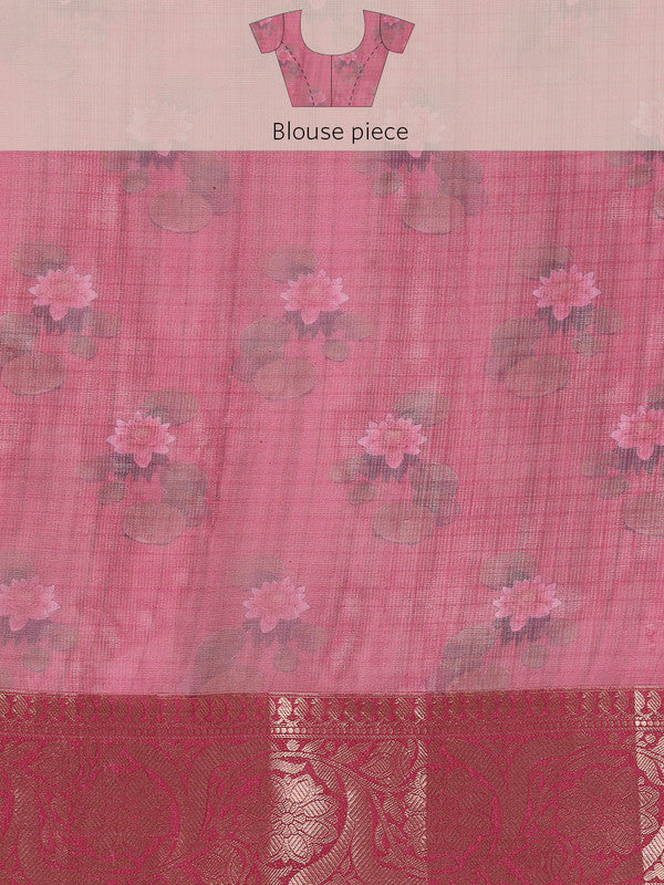 Turquoise Munga Silk Digital Print Floral Saree with Unstitched Blouse - Hiral Fashion | Grocsy