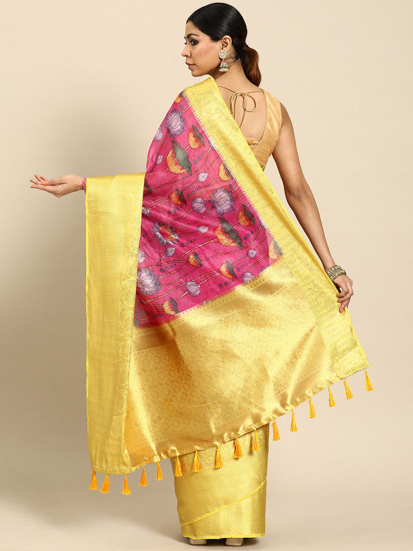 Pink Munga Silk Digital Print Animal Print Saree with Unstitched Blouse - Hiral Fashion | Grocsy
