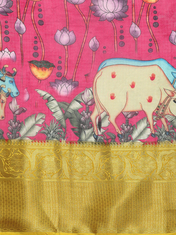 Pink Munga Silk Digital Print Animal Print Saree with Unstitched Blouse - Hiral Fashion | Grocsy