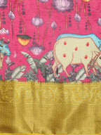 Pink Munga Silk Digital Print Animal Print Saree with Unstitched Blouse - Hiral Fashion | Grocsy