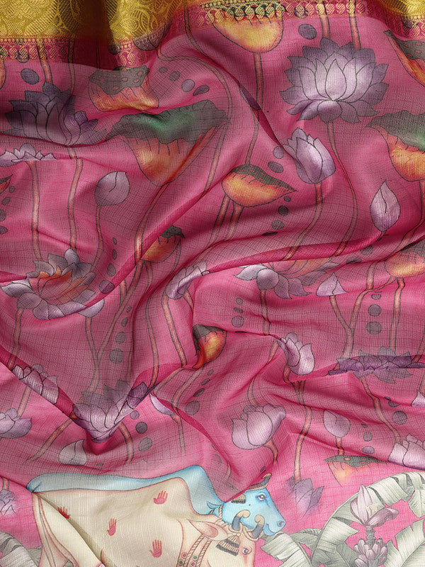 Pink Munga Silk Digital Print Animal Print Saree with Unstitched Blouse - Hiral Fashion | Grocsy
