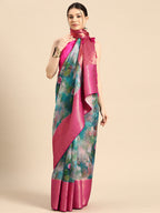 Multicolor Munga Silk Digital Print Floral Saree with Unstitched Blouse - Hiral Fashion | Grocsy