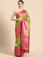 Olive Munga Silk Digital Print Animal Print Saree with Unstitched Blouse - Hiral Fashion | Grocsy