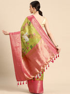 Olive Munga Silk Digital Print Animal Print Saree with Unstitched Blouse - Hiral Fashion | Grocsy