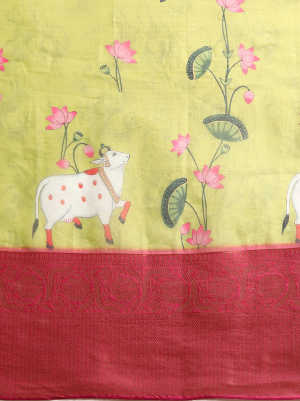 Olive Munga Silk Digital Print Animal Print Saree with Unstitched Blouse - Hiral Fashion | Grocsy