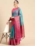 Turquoise Munga Silk Digital Print Animal Print Saree with Unstitched Blouse - Hiral Fashion | Grocsy