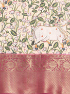 Beige Munga Silk Digital Print Animal Print Saree with Unstitched Blouse - Hiral Fashion | Grocsy