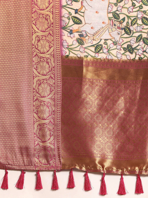 Beige Munga Silk Digital Print Animal Print Saree with Unstitched Blouse - Hiral Fashion | Grocsy