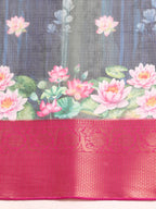 Navy Blue Munga Silk Digital Print Floral Saree with Unstitched Blouse - Hiral Fashion | Grocsy