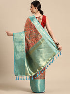 Peach Munga Silk Digital Print Floral Saree with Unstitched Blouse - Hiral Fashion | Grocsy