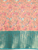 Peach Munga Silk Digital Print Floral Saree with Unstitched Blouse - Hiral Fashion | Grocsy