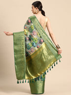 Multicolor Munga Silk Digital Print Floral Saree with Unstitched Blouse - Hiral Fashion | Grocsy