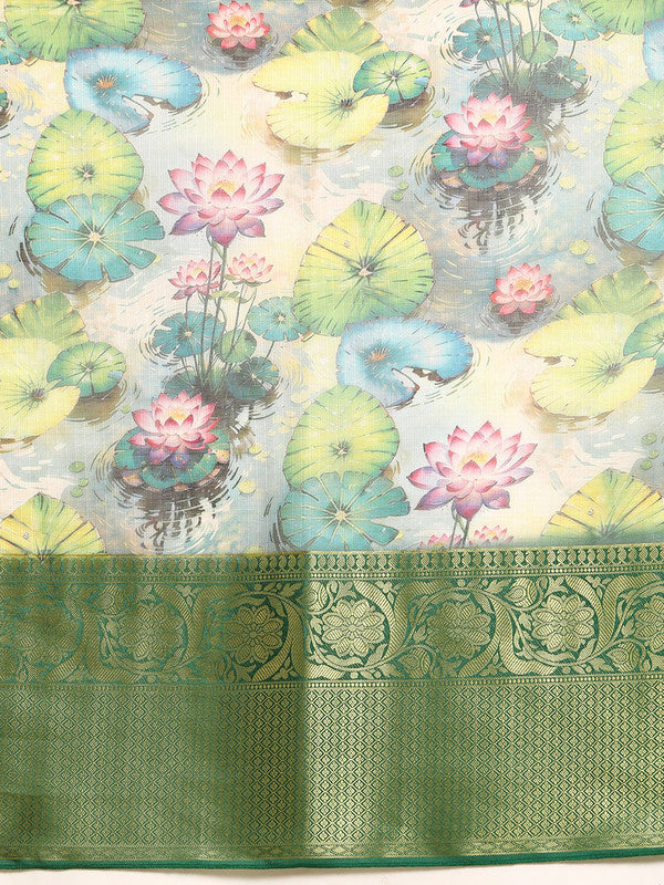 Multicolor Munga Silk Digital Print Floral Saree with Unstitched Blouse - Hiral Fashion | Grocsy