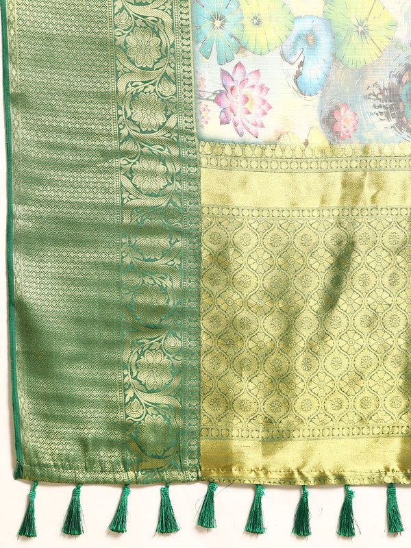 Multicolor Munga Silk Digital Print Floral Saree with Unstitched Blouse - Hiral Fashion | Grocsy