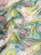 Multicolor Munga Silk Digital Print Floral Saree with Unstitched Blouse - Hiral Fashion | Grocsy