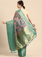 Gray Munga Silk Digital Print Floral Saree with Unstitched Blouse - Hiral Fashion | Grocsy