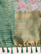Gray Munga Silk Digital Print Floral Saree with Unstitched Blouse - Hiral Fashion | Grocsy