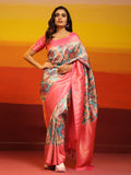 Pink Silk Blend Woven Zari Design Floral Saree with Unstitched Blouse - Hiral Fashion | Grocsy