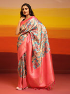 Pink Silk Blend Woven Zari Design Floral Saree with Unstitched Blouse - Hiral Fashion | Grocsy