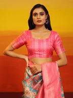 Pink Silk Blend Woven Zari Design Floral Saree with Unstitched Blouse - Hiral Fashion | Grocsy