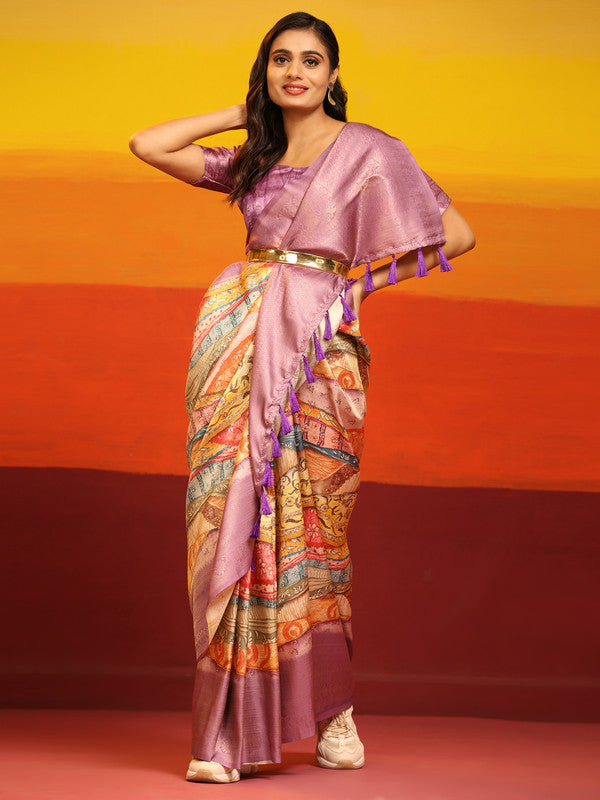 Multicolor Silk Blend Woven Zari Design Abstract Saree with Unstitched Blouse - Hiral Fashion | Grocsy