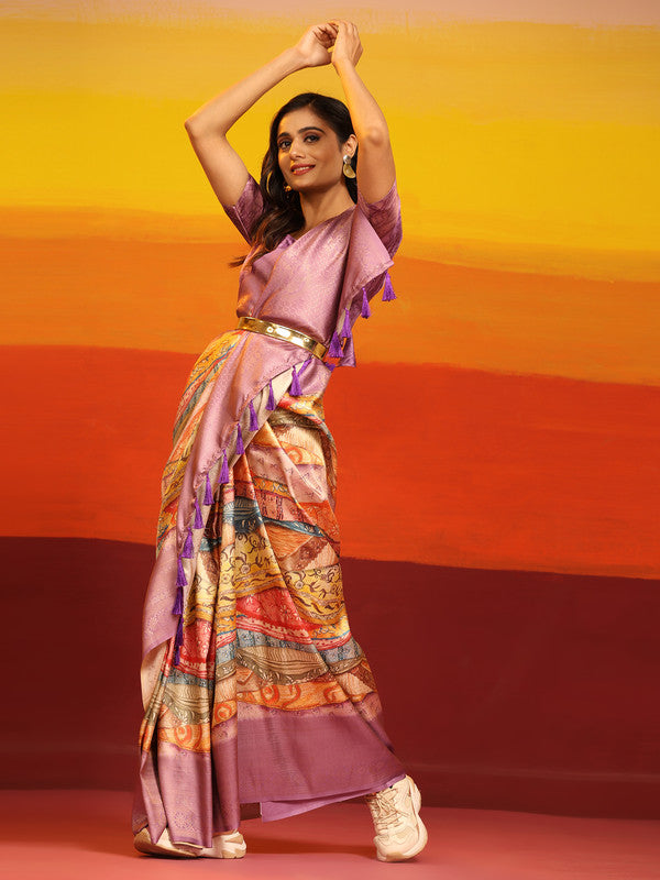 Multicolor Silk Blend Woven Zari Design Abstract Saree with Unstitched Blouse - Hiral Fashion | Grocsy