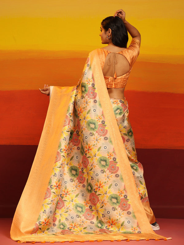 Multicolor Silk Blend Woven Zari Design Floral Saree with Unstitched Blouse - Hiral Fashion | Grocsy