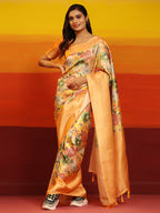 Multicolor Silk Blend Woven Zari Design Floral Saree with Unstitched Blouse - Hiral Fashion | Grocsy
