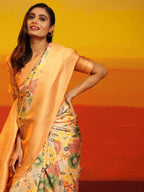 Multicolor Silk Blend Woven Zari Design Floral Saree with Unstitched Blouse - Hiral Fashion | Grocsy