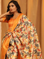Orange Silk Blend Woven Zari Design Floral Saree with Unstitched Blouse - Hiral Fashion | Grocsy