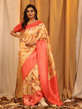 Red Silk Blend Woven Zari Design Floral Saree with Unstitched Blouse - Hiral Fashion | Grocsy