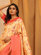 Red Silk Blend Woven Zari Design Floral Saree with Unstitched Blouse - Hiral Fashion | Grocsy