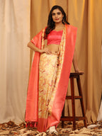 Red Silk Blend Woven Zari Design Floral Saree with Unstitched Blouse - Hiral Fashion | Grocsy