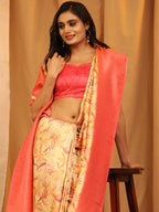 Red Silk Blend Woven Zari Design Floral Saree with Unstitched Blouse - Hiral Fashion | Grocsy