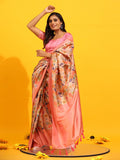 Pink Silk Blend Woven Zari Design Floral Saree with Unstitched Blouse - Hiral Fashion | Grocsy
