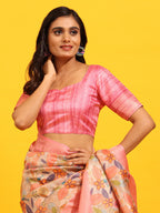 Pink Silk Blend Woven Zari Design Floral Saree with Unstitched Blouse - Hiral Fashion | Grocsy