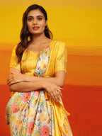 Yellow Silk Blend Woven Zari Design Floral Saree with Unstitched Blouse - Hiral Fashion | Grocsy