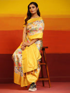 Yellow Silk Blend Woven Zari Design Floral Saree with Unstitched Blouse - Hiral Fashion | Grocsy