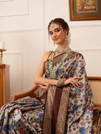 Hiral Fashion Beige Kanjivaram Soft Silk Floral Digital Print Saree | Grocsy