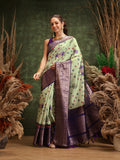 Hiral Fashion Olive Kanjeevaram Banarasi Silk Floral Digital Printed Saree | Grocsy