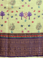 Hiral Fashion Olive Kanjeevaram Banarasi Silk Floral Digital Printed Saree | Grocsy