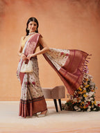 Hiral Fashion Grey Kanjeevaram Banarasi Silk Floral Digital Printed Saree | Grocsy