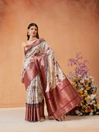 Hiral Fashion Grey Kanjeevaram Banarasi Silk Floral Digital Printed Saree | Grocsy