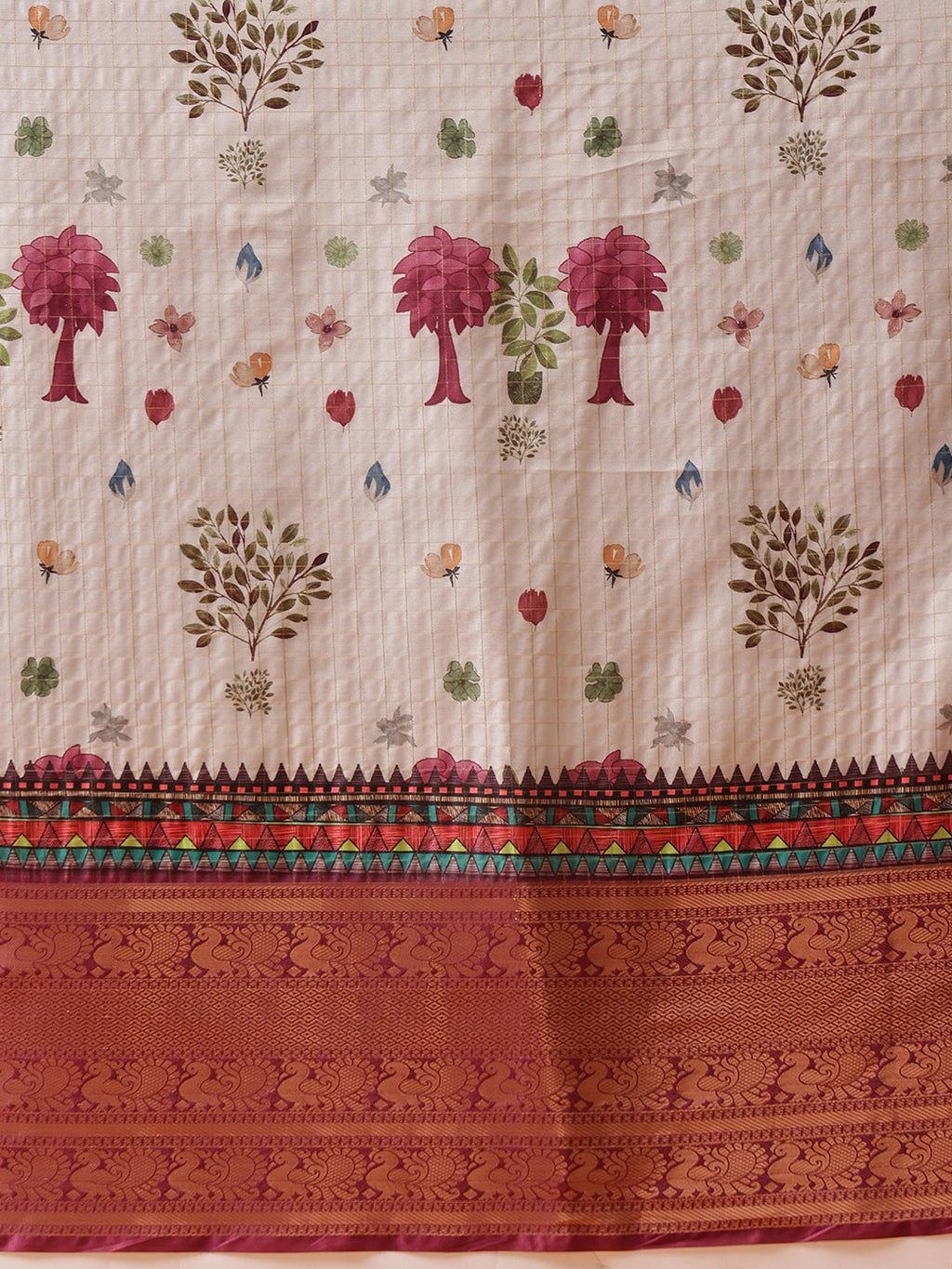 Hiral Fashion Grey Kanjeevaram Banarasi Silk Floral Digital Printed Saree | Grocsy