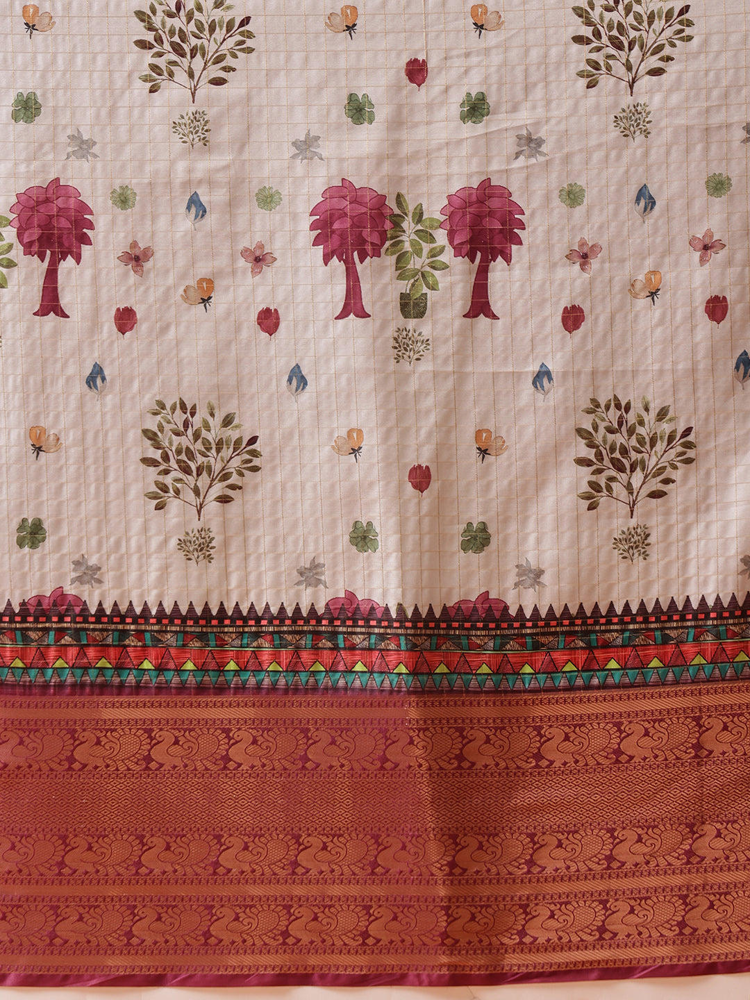 Hiral Fashion Grey Kanjeevaram Banarasi Silk Floral Digital Printed Saree | Grocsy