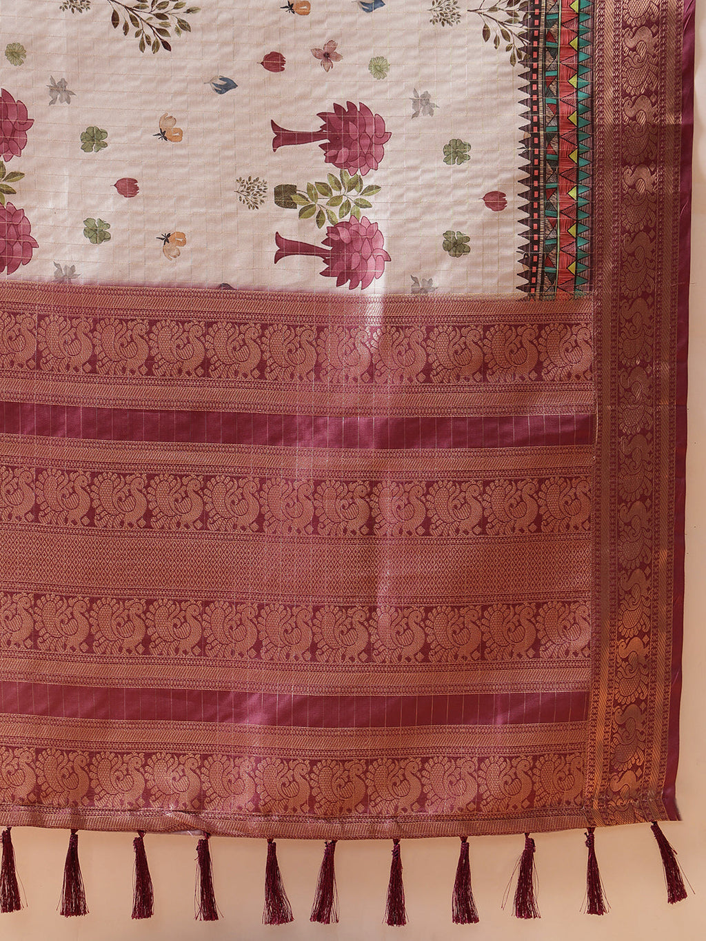 Hiral Fashion Grey Kanjeevaram Banarasi Silk Floral Digital Printed Saree | Grocsy