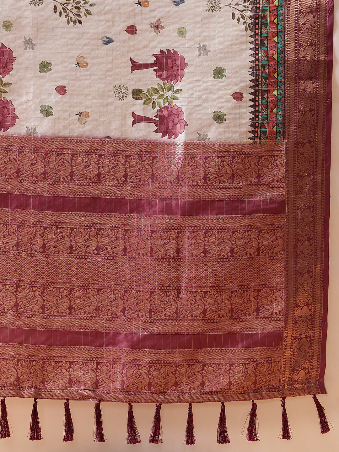 Hiral Fashion Grey Kanjeevaram Banarasi Silk Floral Digital Printed Saree | Grocsy