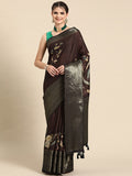 Brown Kanchipuram Silk Digital Print Floral Saree with Unstitched Blouse - Hiral Fashion | Grocsy